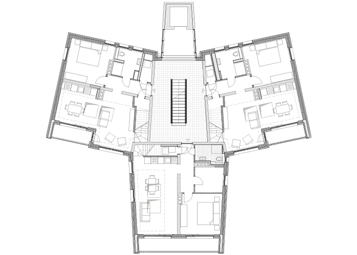 Grundriss der Maisonette-Wohnung im 4. Obergeschoss