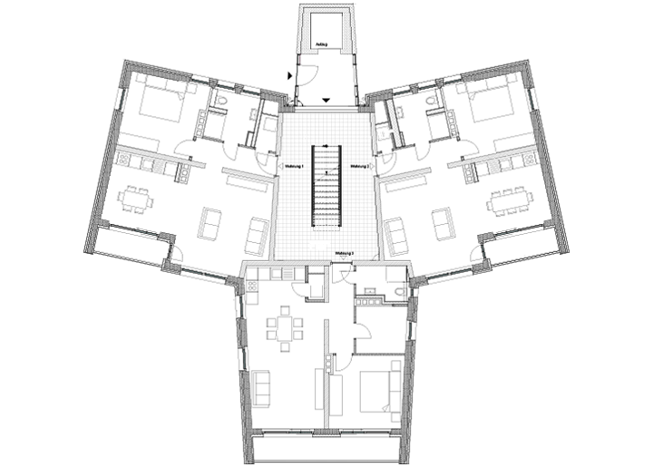 Grundriss des Erdgeschosses des Hausprojekts Lebensraum